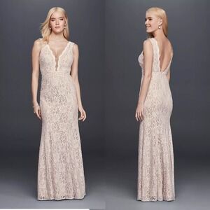 Xscape Mermaid Lace Wedding Dress Size 2 Ivory Sheath Plunging Fit Flare Trumpet